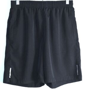 UNMARKED Men's Small Black Athletic Shorts 2 Zippered Pockets Reflective Strips